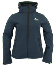 Afbeelding in Gallery-weergave laden, Ingrida softshell jack dames met afneembare capuchon, in blauw, van Nordberg
