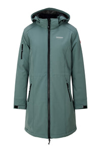 Gitte, is een gevoerd, lang model dames softshell jas van Nordberg in light green