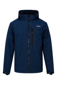 LASER, gevoerd softshell jack met afneembare capuchon in NAVY MELANGE, van Nordberg