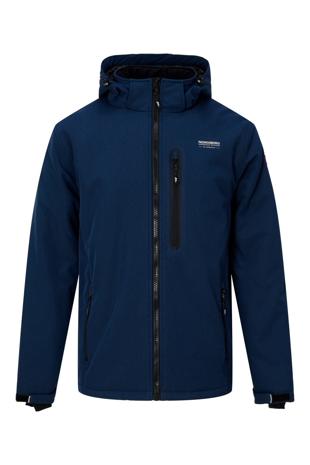 LASER, gevoerd softshell jack met afneembare capuchon in NAVY MELANGE, van Nordberg
