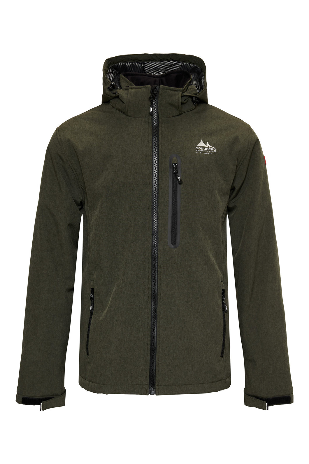 LASER, gevoerd softshell jack met afneembare capuchon in ARMY, van Nordberg