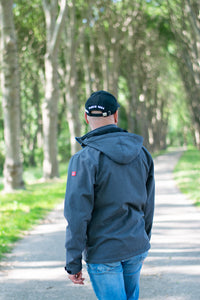 Marius, softshell jack heren in navy melange met afneembare capuchon, van Nordberg