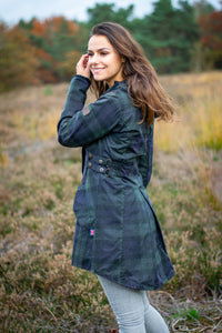 Katrina Hooded wax jas in Schotse tartan blackwatch